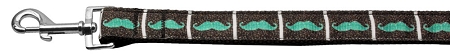 Aqua Moustaches Ribbon Pet Leash 1 wide 6ft